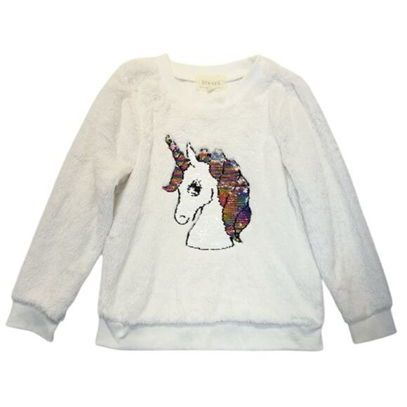 Btween White Unicorn Sequins Sweatshirt girls size 8 - Picture 1 of 7